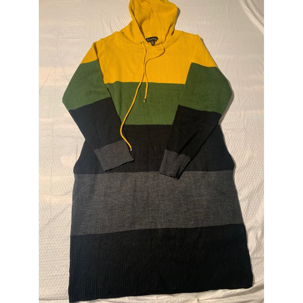 Alison Andrews Plus Colorblock Hooded Sweater Dress Yellow Green‎ Black 3X